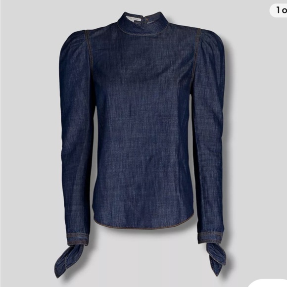 Veronica Beard Womens Blue Puff Sleeve Denim Shirt Blouse Top - Size 8 - NWOT - Picture 1 of 8